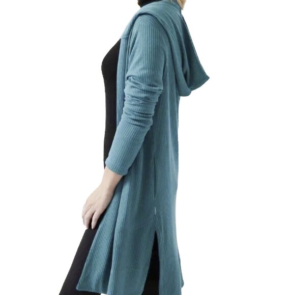 Athleta Harmony Pose Wrap Cardigan with Hood in Green Vista Teal Size M - Picture 2 of 12